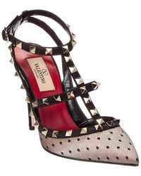 Valentino Rockstud Caged 100 Mesh & Leather Pump