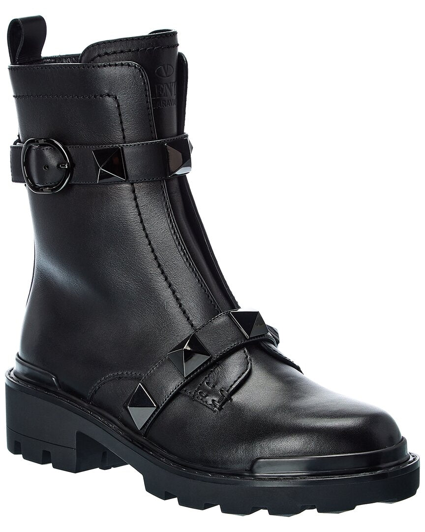 Valentino Roman Stud Leather Combat Boot