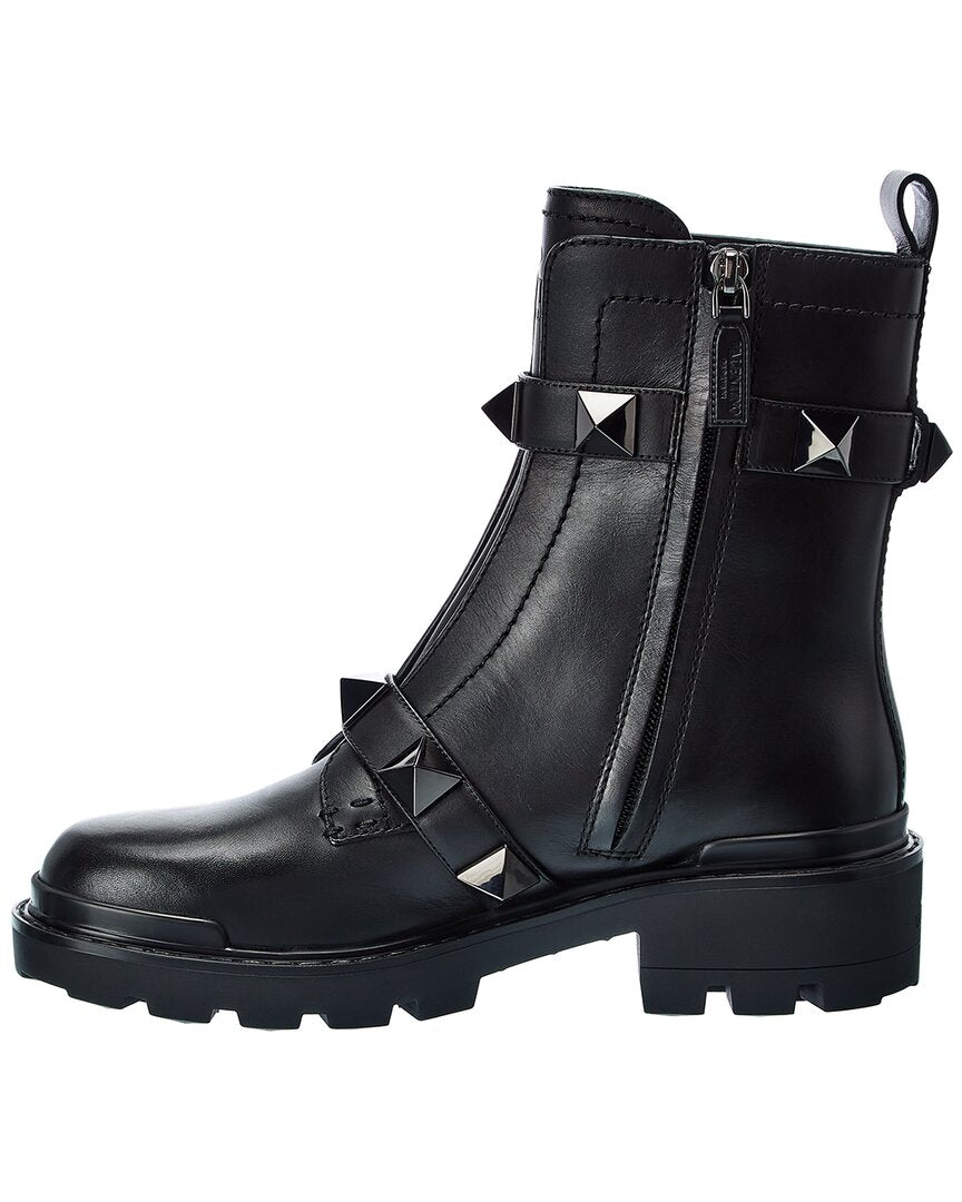 Valentino Roman Stud Leather Combat Boot