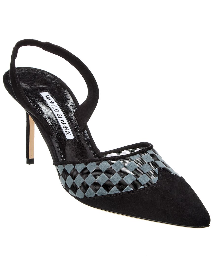 Manolo Blahnik Mingosli 70 Mesh & Suede Slingback Pump Grey Multi