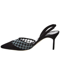 Manolo Blahnik Mingosli 70 Mesh & Suede Slingback Pump