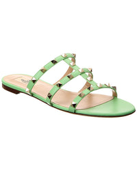 Valentino Rockstud Caged Leather Sandal Green