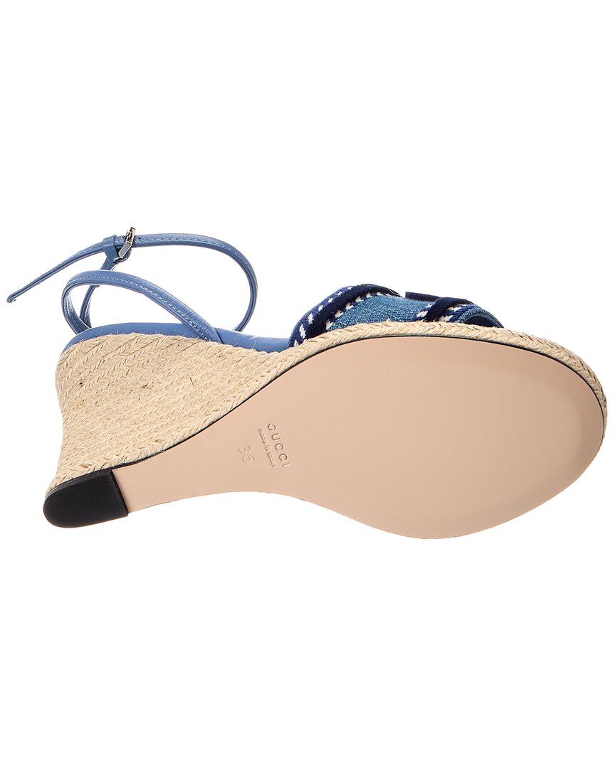 Gucci Gucci Denim & Leather Wedge Sandal