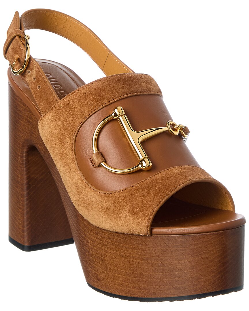 Gucci Gucci Horsebit Suede & Leather Platform Sandal