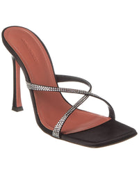 Amina Muaddi Adriana Crystal 105 Satin Sandal Black