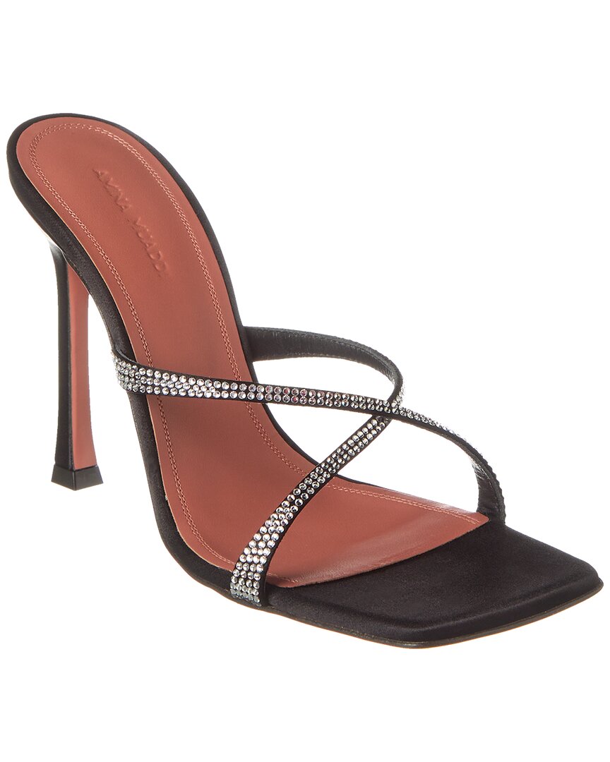 Amina Muaddi Adriana Crystal 105 Satin Sandal Black