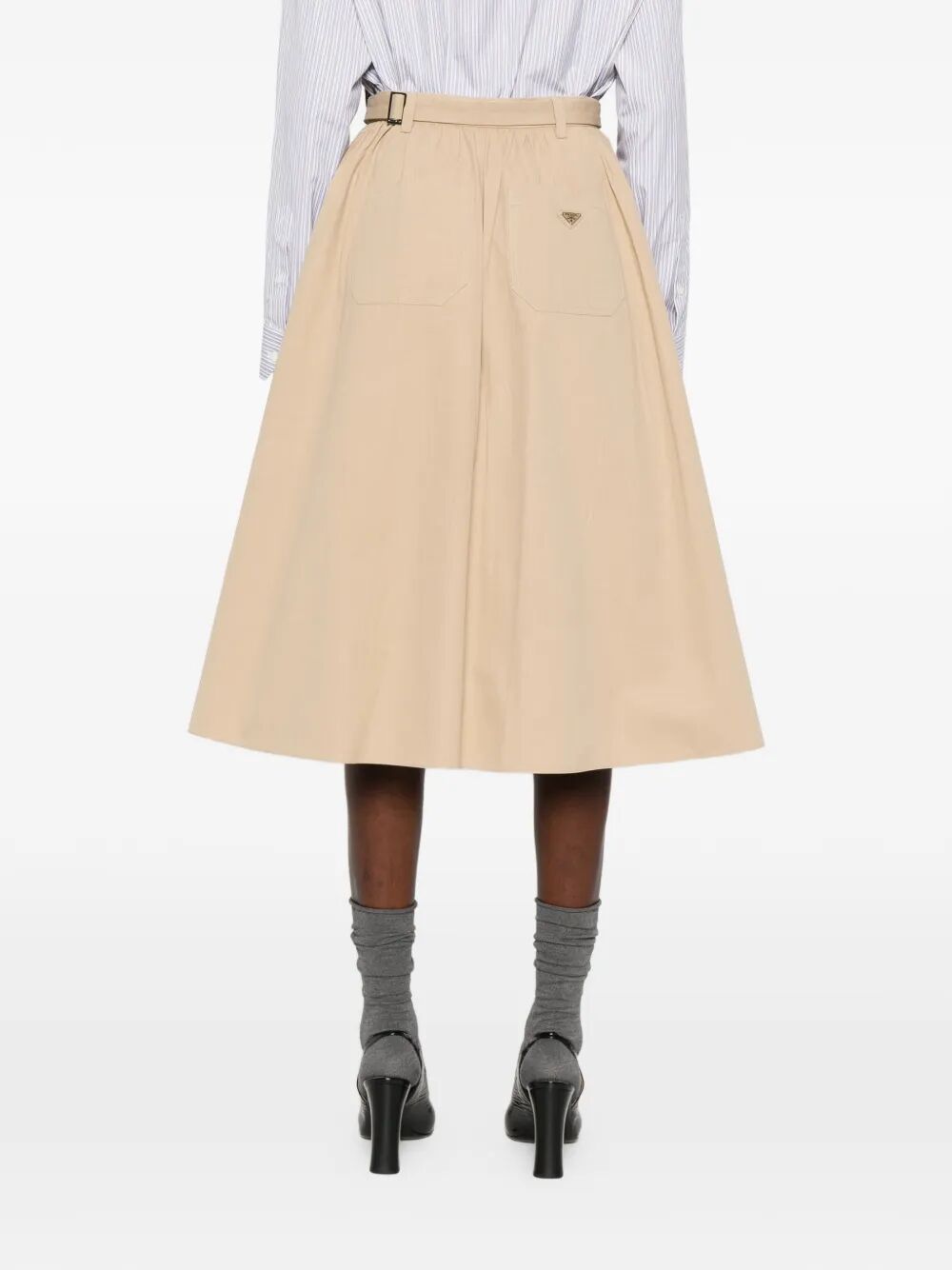 PRADA Prada Women Button-Detail Belted Cotton Midi Skirt
