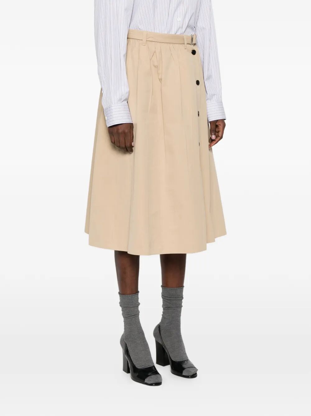 PRADA Prada Women Button-Detail Belted Cotton Midi Skirt