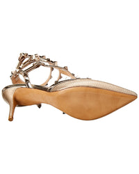 Valentino Rockstud Caged 65 Metallic Leather Ankle Strap Pump