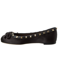 Valentino Rockstud Satin & Leather Ballerina Flat