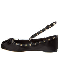 Valentino Rockstud Satin & Leather Flat