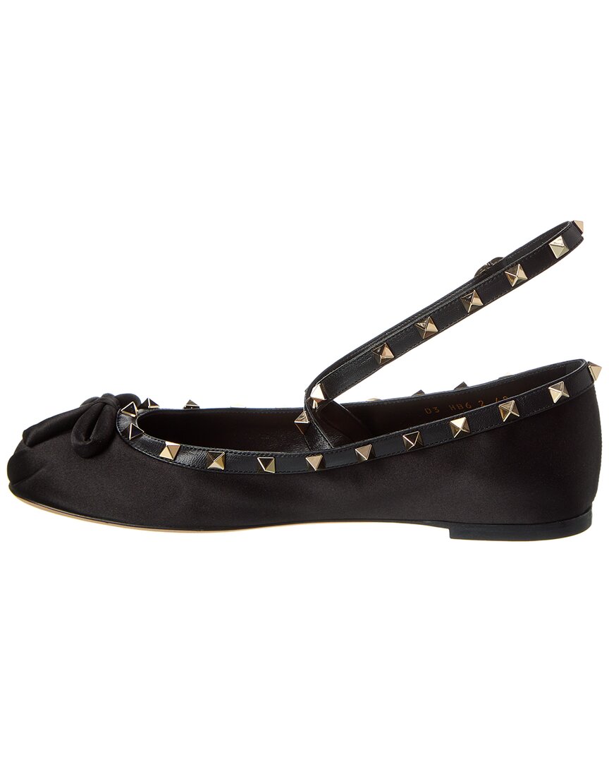 Valentino Rockstud Satin & Leather Flat