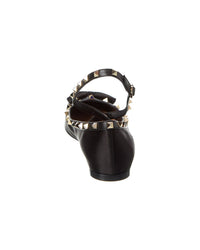 Valentino Rockstud Satin & Leather Flat