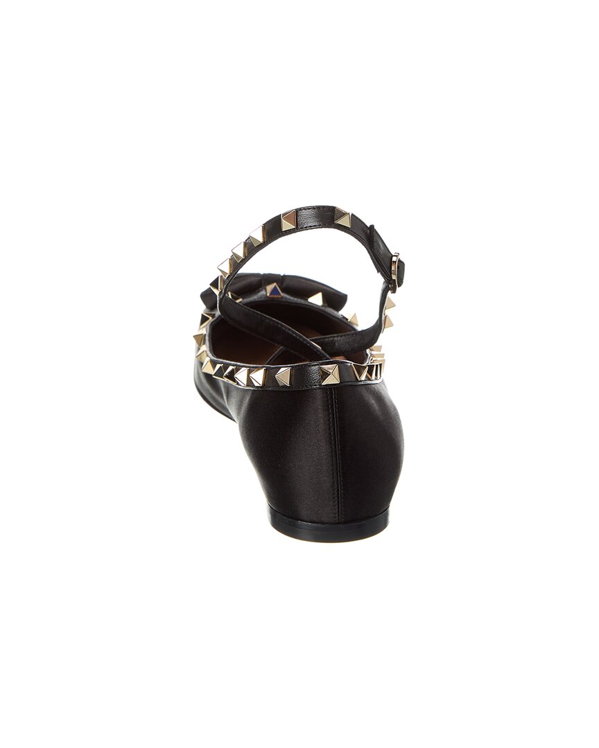 Valentino Rockstud Satin & Leather Flat