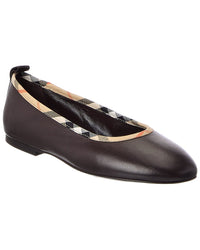 Burberry Burberry Check Trim Leather Ballerina Flat