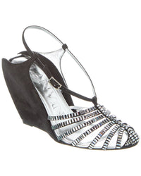 Lanvin Banana Heel Suede Wedge Sandal Black 35
