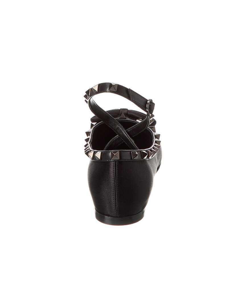 Valentino Rockstud Satin & Leather Flat
