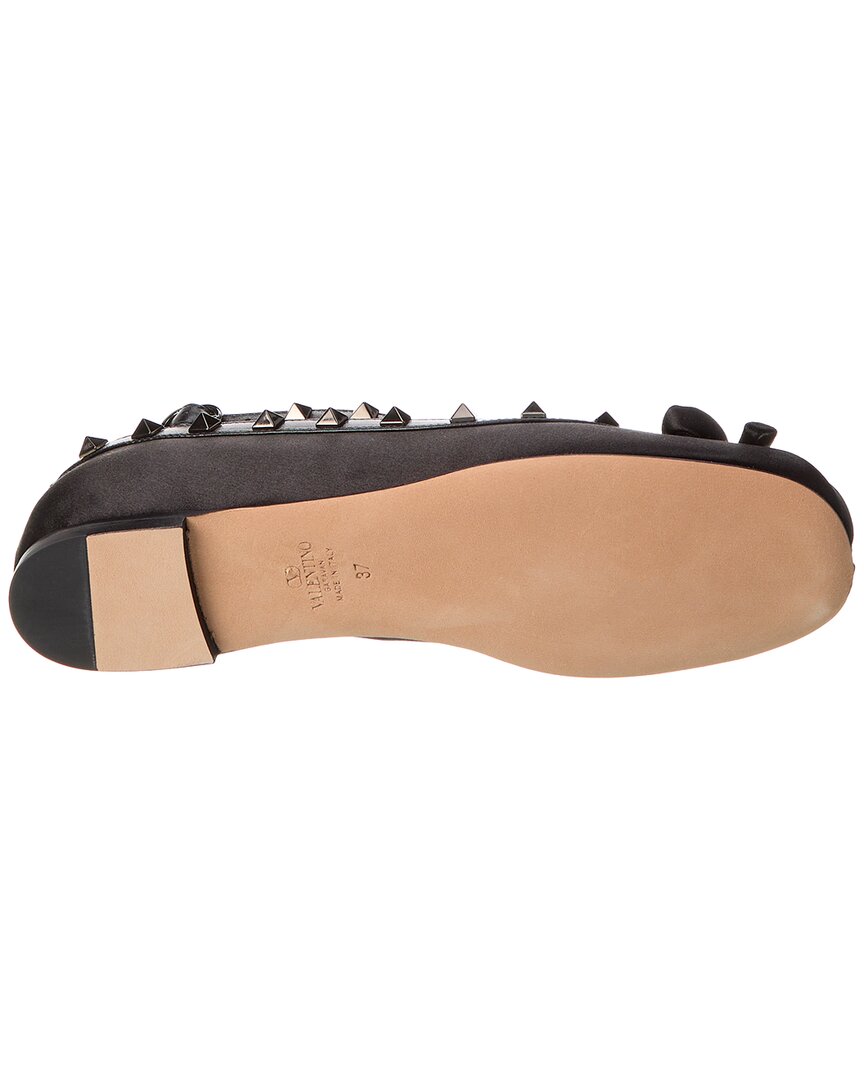 Valentino Rockstud Satin & Leather Flat