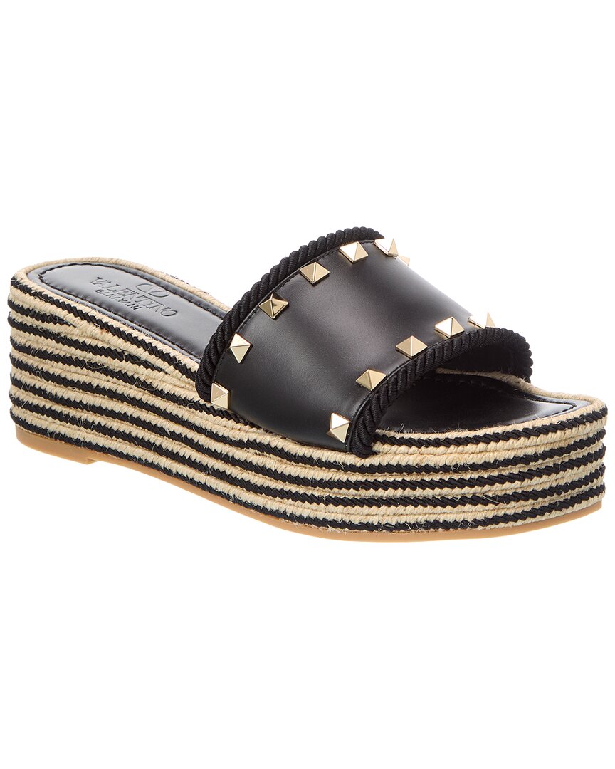 Valentino Rockstud 60 Leather Wedge Sandal