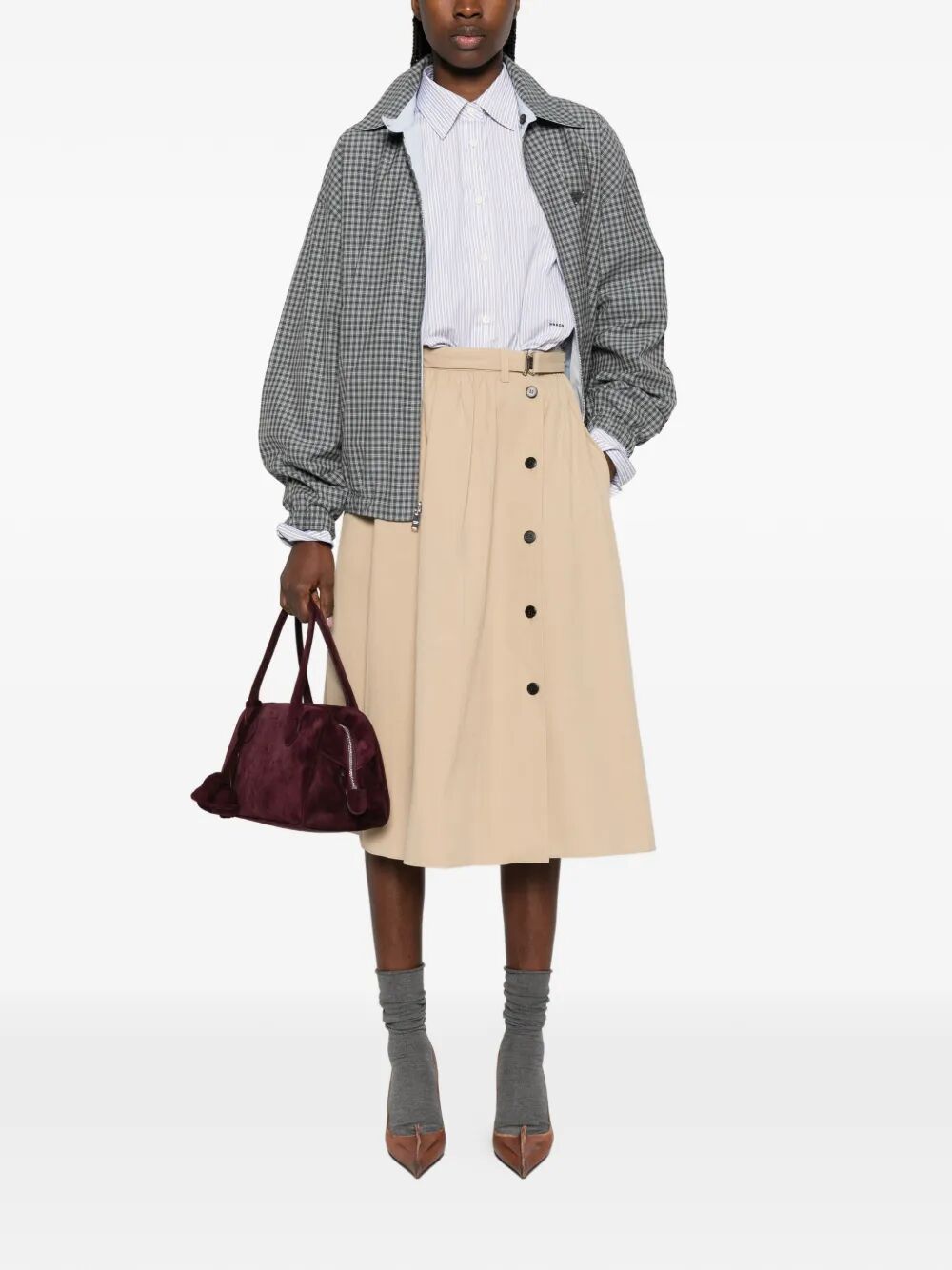 Prada Women Double-Stripe Cotton Poplin Shirt