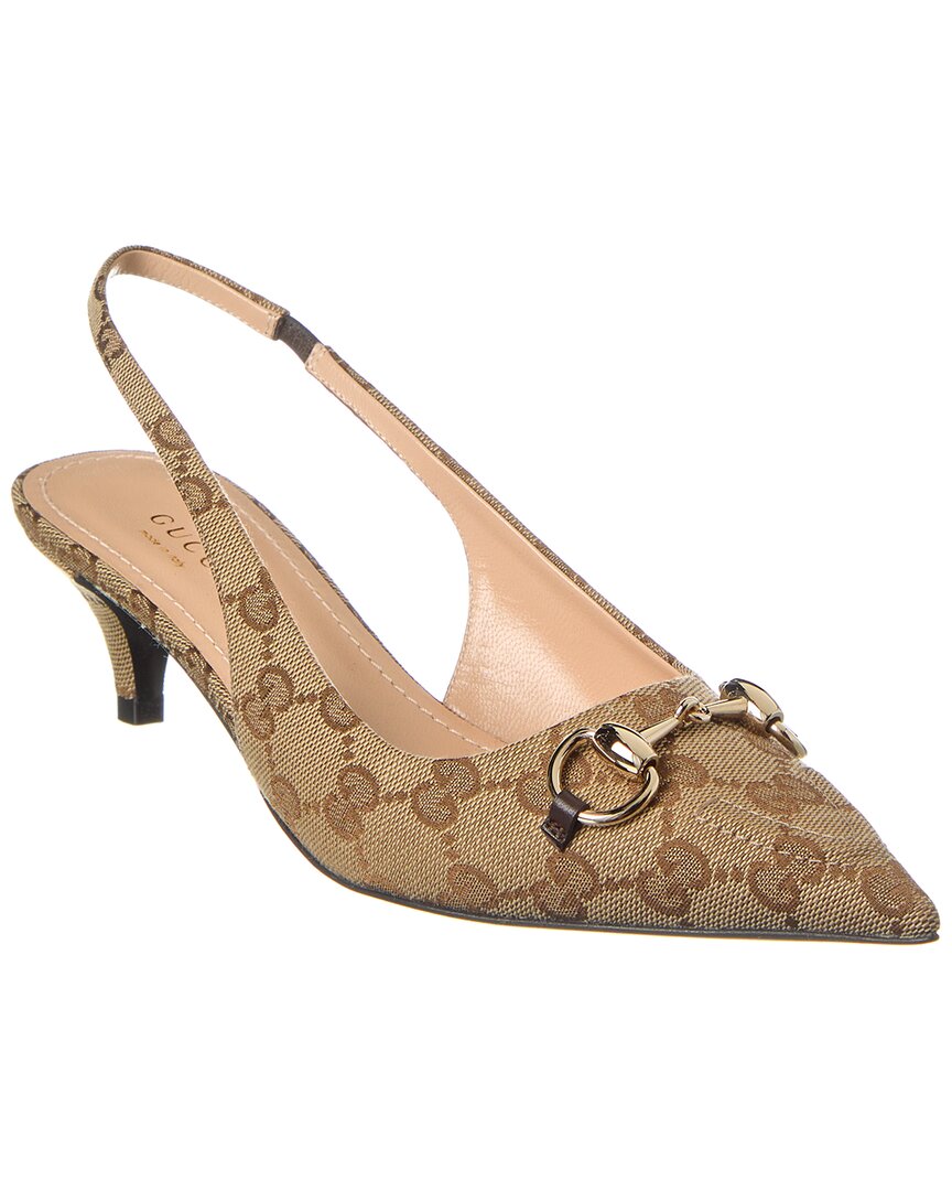 Gucci Horsebit Gg Canvas Slingback Pump