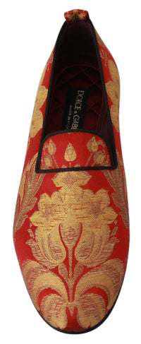 Dolce & Gabbana Red Gold Brocade Slippers Loafers Men's Shoes