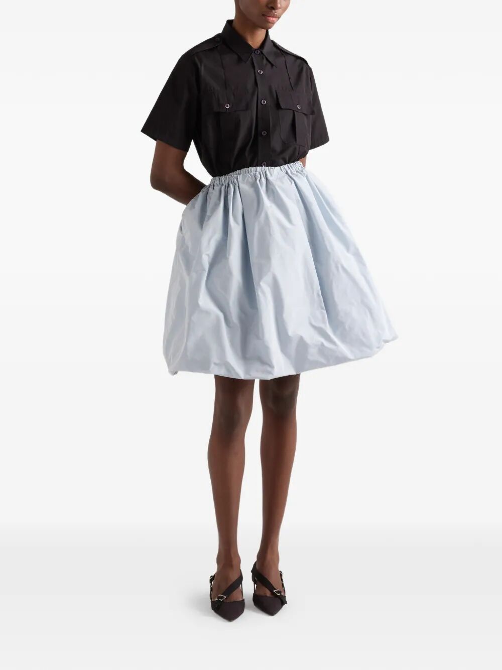 Prada Women Short-Sleeved Poplin Utility Shirt
