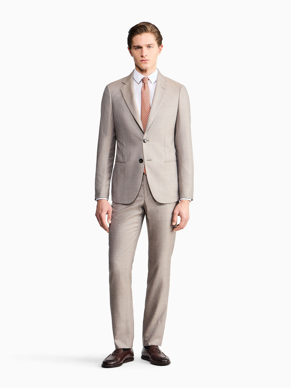 Giorgio Armani Men Soho Line Single-Breasted Suit In Wool, Silk And Linen Grisaille