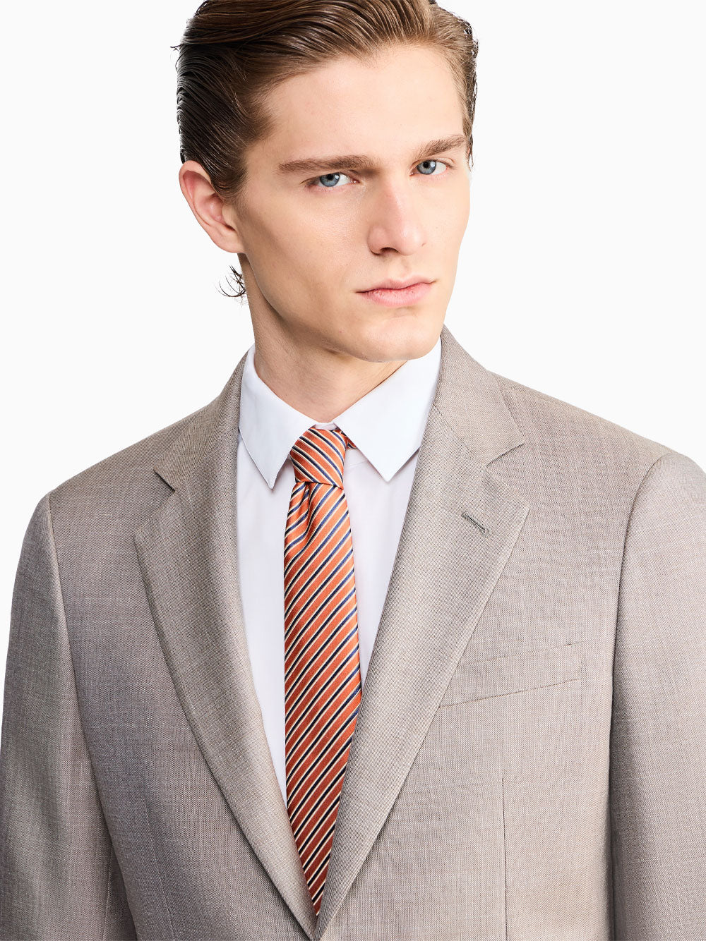 Giorgio Armani Men Soho Line Single-Breasted Suit In Wool, Silk And Linen Grisaille