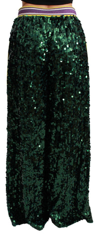 Dolce & Gabbana Green Sequin Trousers Queens Angel Women's Pants