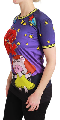 Dolce & Gabbana Purple YEAR OF THE PIG Top Cotton Women's T-shirt