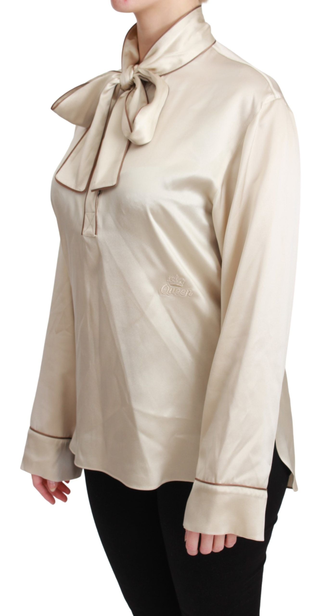 Dolce & Gabbana Beige Sleeve Top Queen Silk Satin Women's Blouse