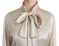 Dolce & Gabbana Beige Sleeve Top Queen Silk Satin Women's Blouse