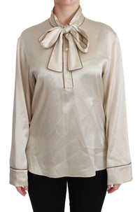 Dolce & Gabbana Beige Sleeve Top Queen Silk Satin Women's Blouse