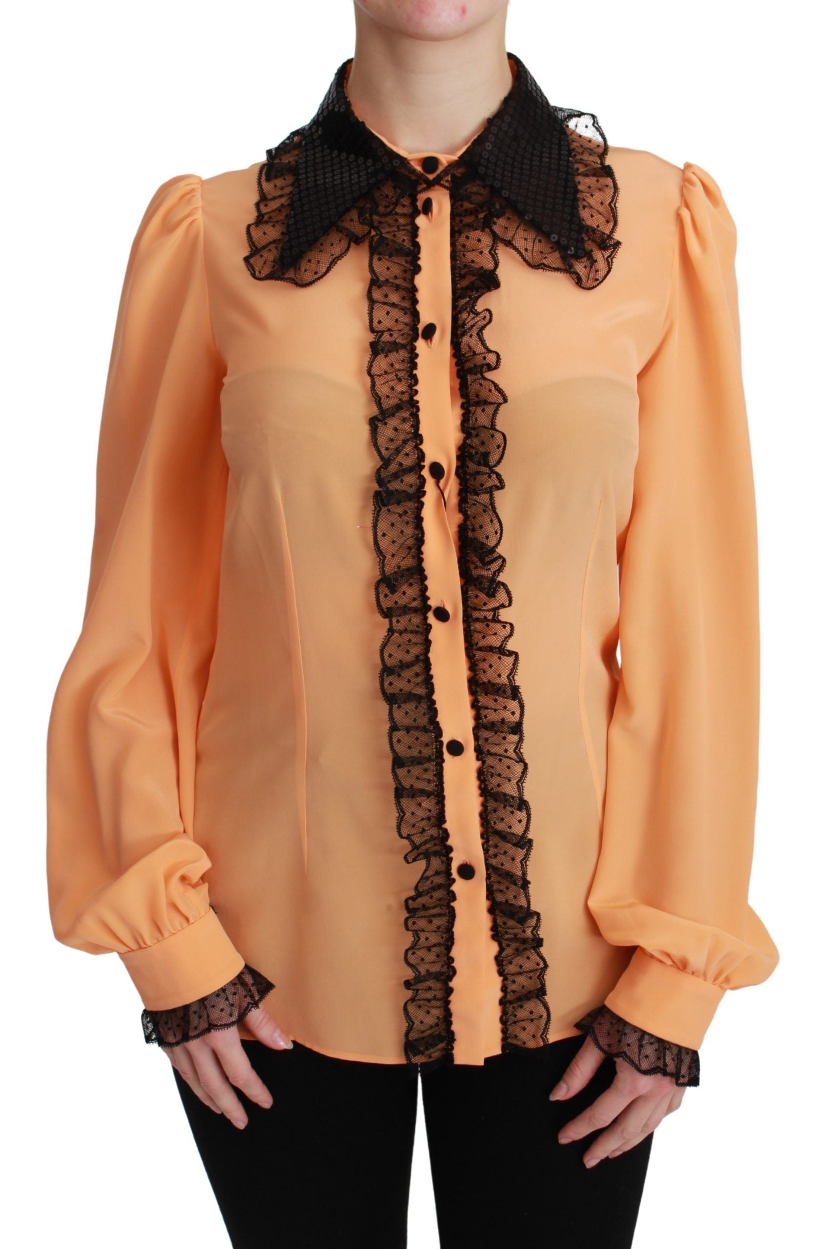 Dolce & Gabbana Yellow Silk Sequin Lace Blouse Women's Shirt