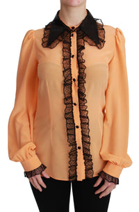 Dolce & Gabbana Yellow Silk Sequin Lace Blouse Women's Shirt