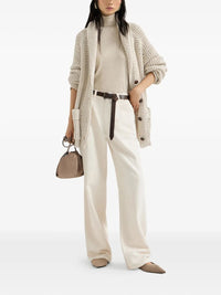 BRUNELLO CUCINELLI Brunello Cucinelli Women Garment-Dyed Cotton And Linen Contemporary Trousers In With Monili