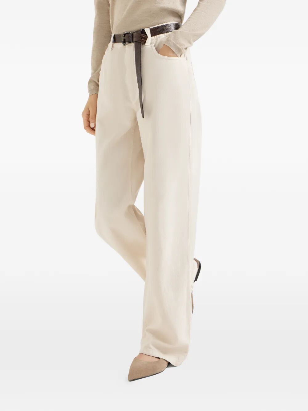 BRUNELLO CUCINELLI Brunello Cucinelli Women Garment-Dyed Cotton And Linen Contemporary Trousers In With Monili