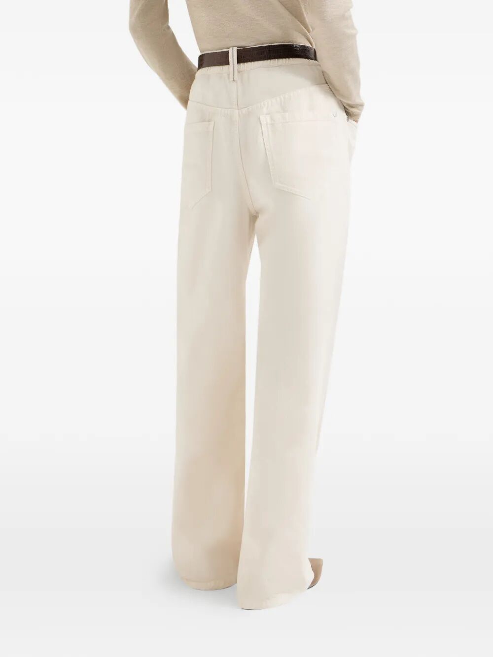 BRUNELLO CUCINELLI Brunello Cucinelli Women Garment-Dyed Cotton And Linen Contemporary Trousers In With Monili