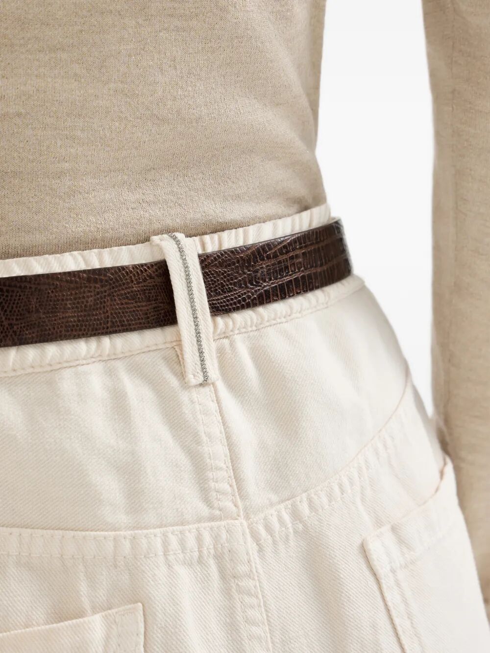 BRUNELLO CUCINELLI Brunello Cucinelli Women Garment-Dyed Cotton And Linen Contemporary Trousers In With Monili
