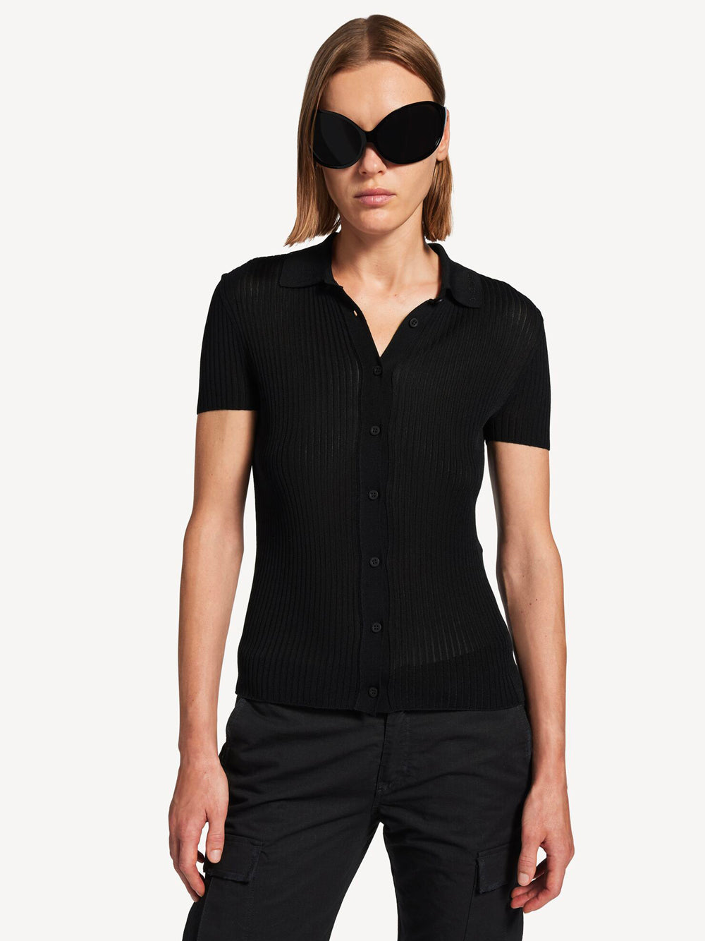 BALENCIAGA Balenciaga Women Short Sleeved Ribbed Viscose And Cotton Knit Top