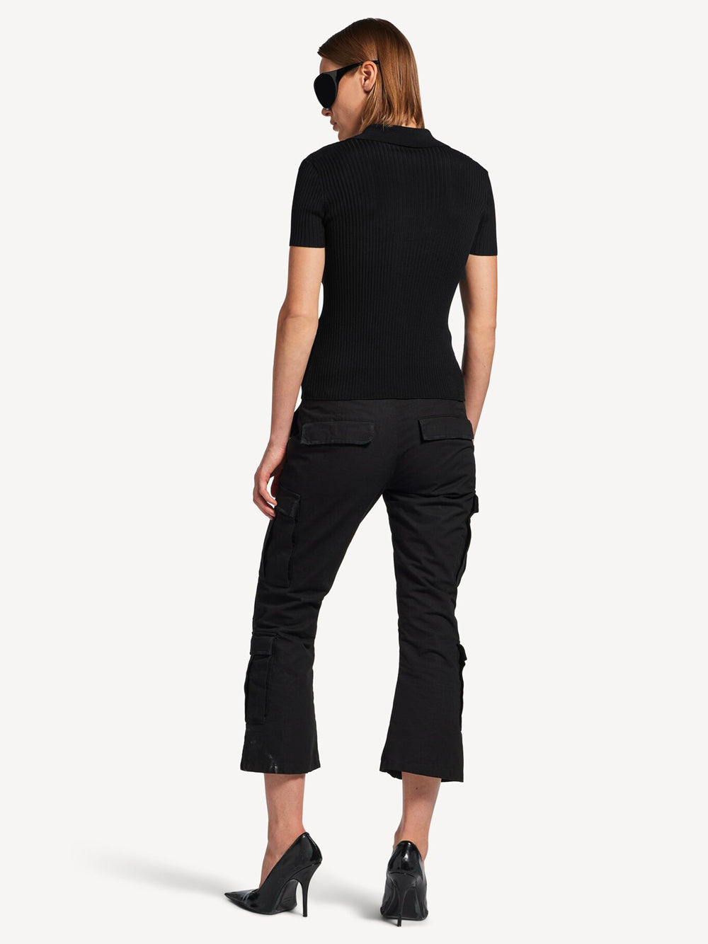 BALENCIAGA Short Sleeved Ribbed Viscose And Cotton Knit Top Women