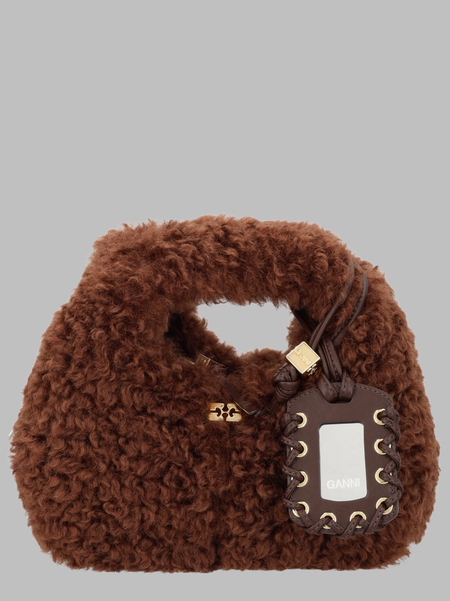 Ganni Women Borsa Mini Hobo In Faux Fur
