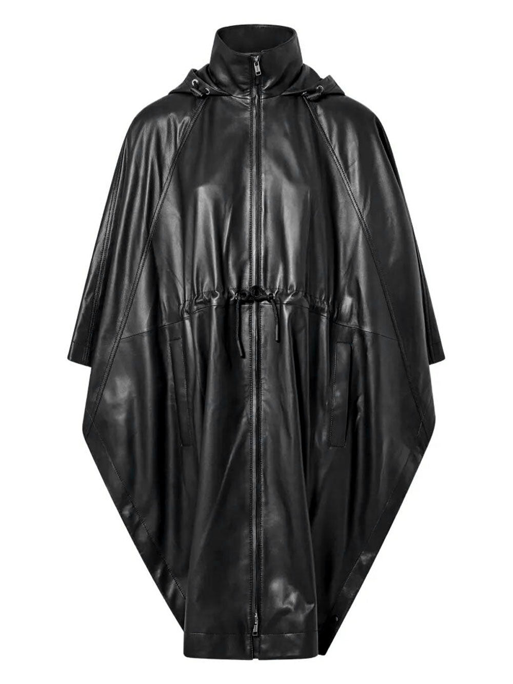 YVES SALOMON Leather Cape With Drawstring Waist Women