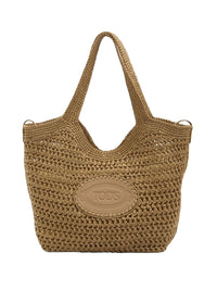 Tod's Women Raffia And Leather Medium Shopping Bag
