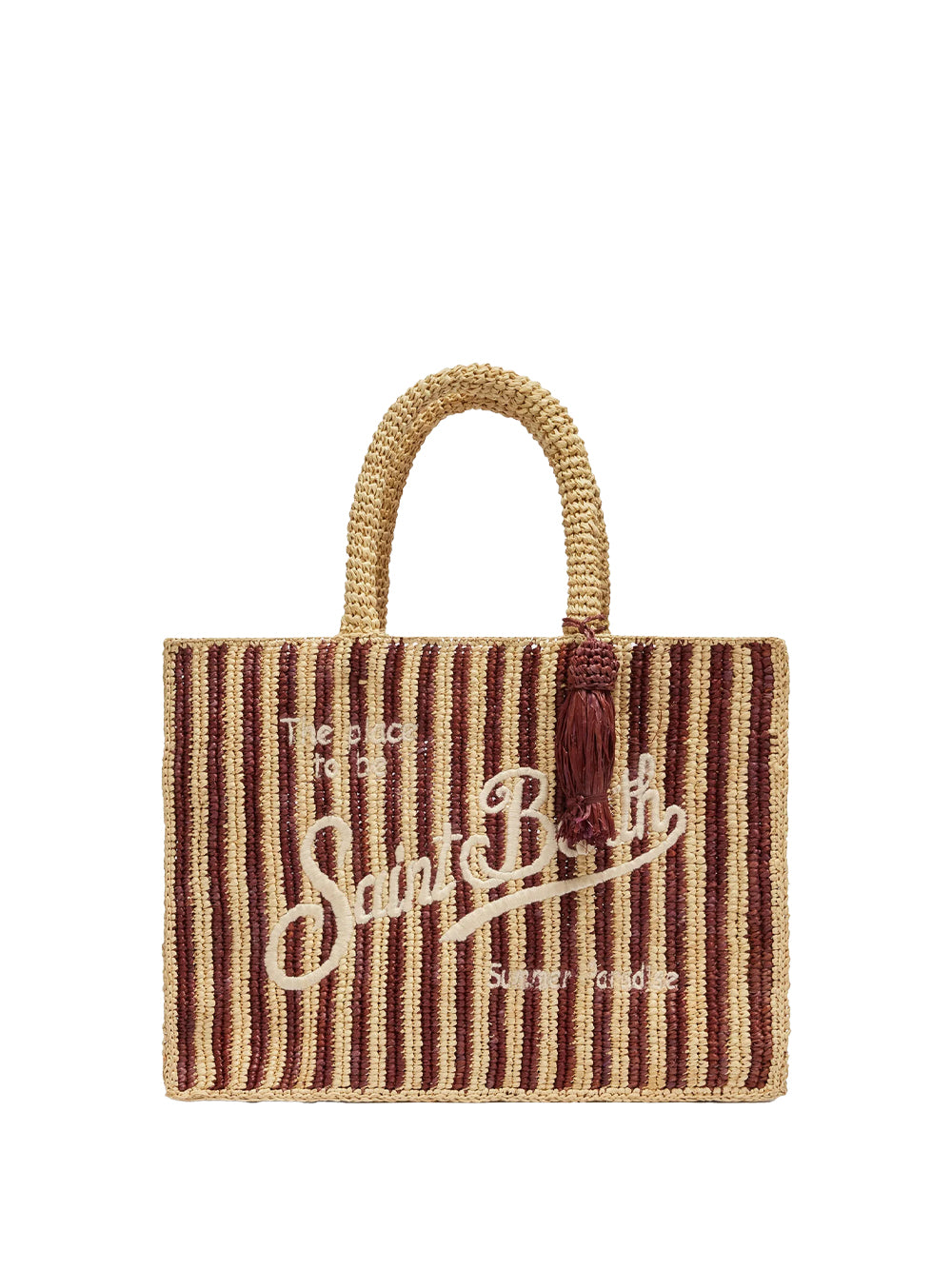 MC2 SAINT BARTH Mc2 Saint Barth Women Colette Raffia Brown Striped Handbag With Logo Embroidery