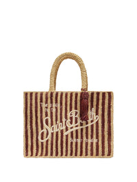 MC2 SAINT BARTH Mc2 Saint Barth Women Colette Raffia Brown Striped Handbag With Logo Embroidery