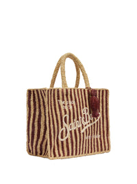 MC2 SAINT BARTH Mc2 Saint Barth Women Colette Raffia Brown Striped Handbag With Logo Embroidery