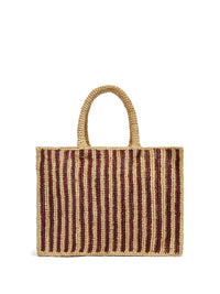 MC2 SAINT BARTH Mc2 Saint Barth Women Colette Raffia Brown Striped Handbag With Logo Embroidery