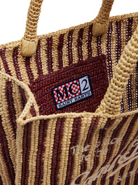 MC2 SAINT BARTH Mc2 Saint Barth Women Colette Raffia Brown Striped Handbag With Logo Embroidery
